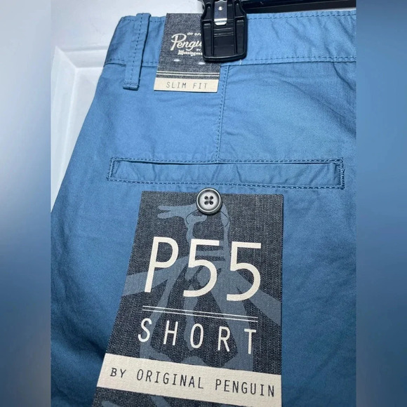 Men’s Original Penguin Twill Chino P55 Shorts Captains Blue Size 30 NEW Slim Fit - Picture 4 of 7
